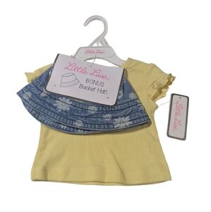 Little Lass Yellow Ruffle Sleeve Top with Blue Floral Bucket Hat Size 0/3 Months